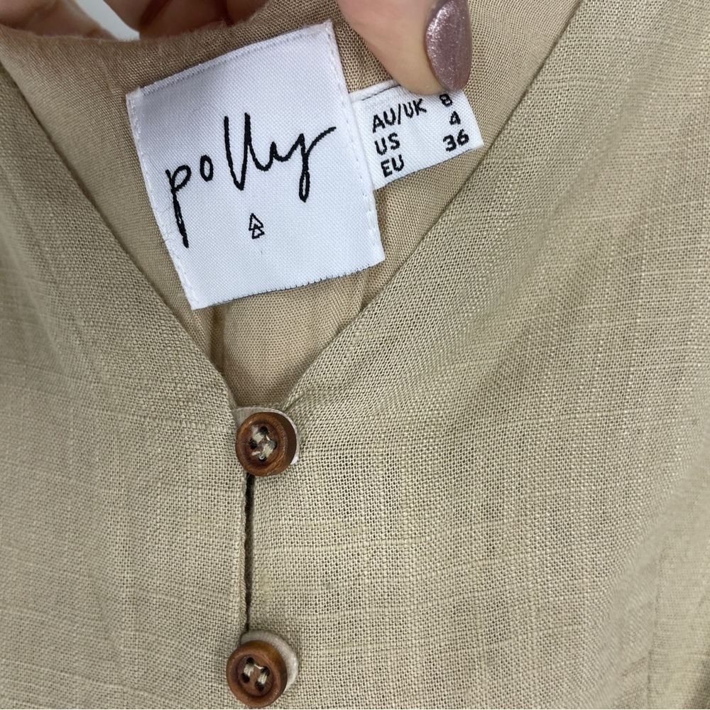 PRINCESS POLLY Seven Days Jumpsuit Sz 4 Beige Wide leg Cropped Pockets - Picture 7 of 9